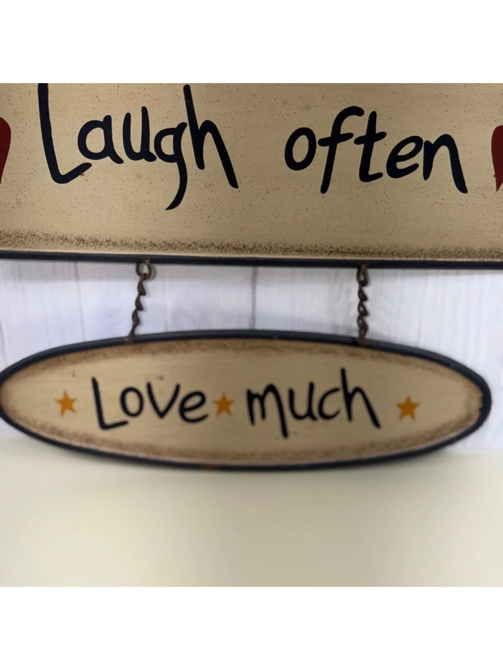 Primitive Country “Live Well Laugh Often Love Much” Hanging Wall Sign Hearts